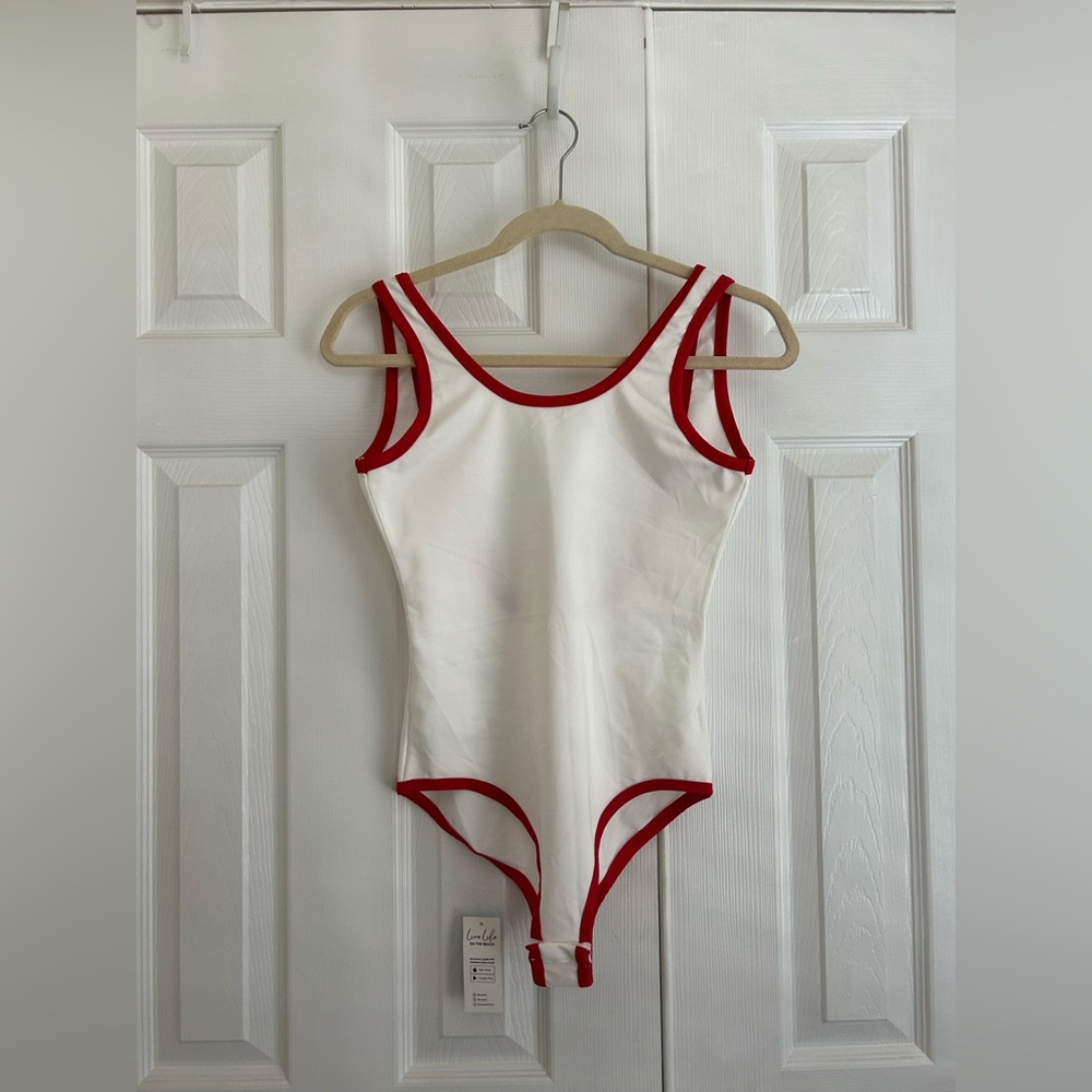 Women’s Red and White Bodysuit